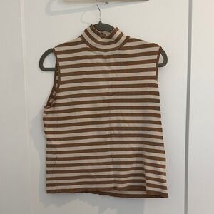 Liz Claiborne Brown and Cream Striped Mockneck Top